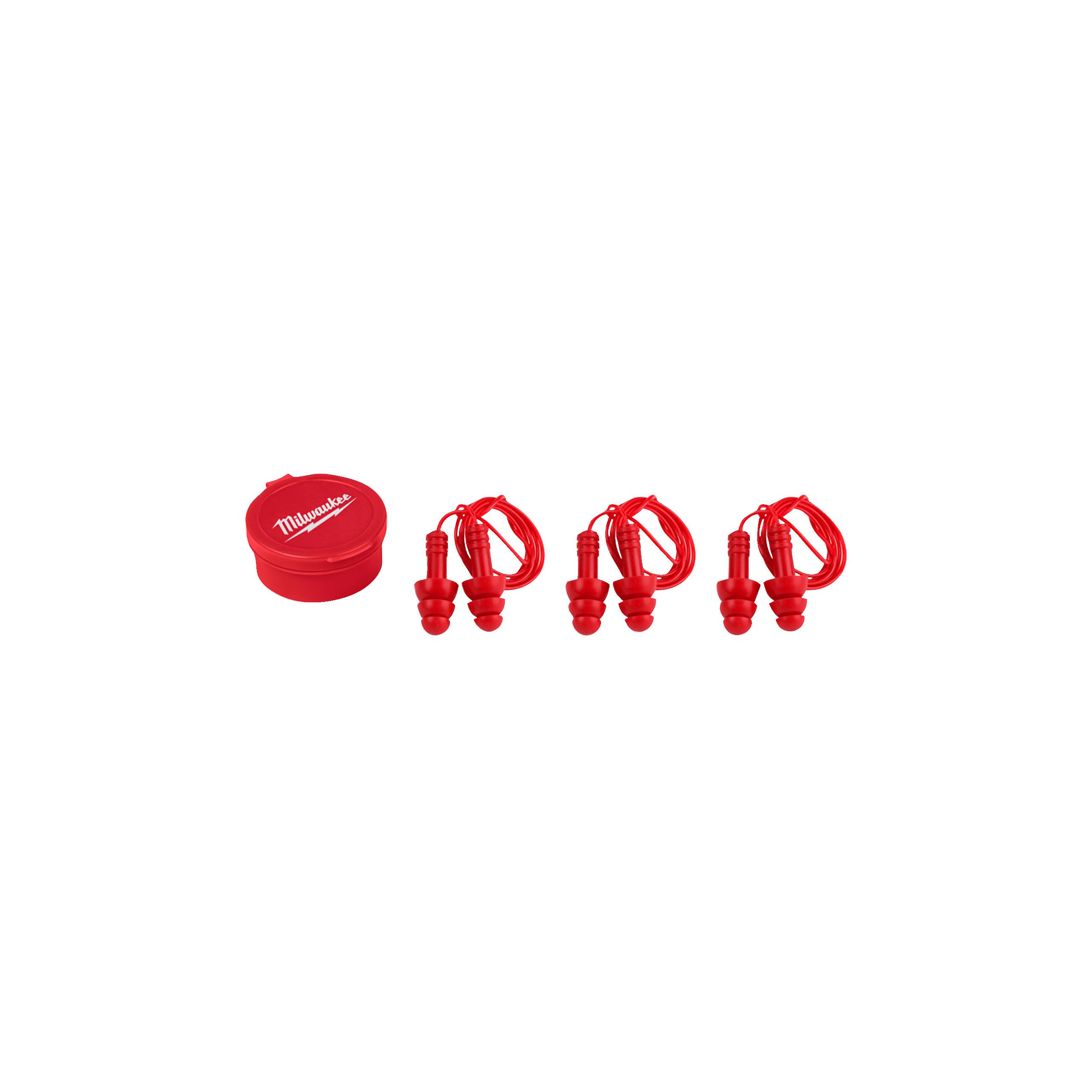 Milwaukee 493247 Series Red Reusable Corded Ear Plugs, 31dB Rated, 3 Pairs