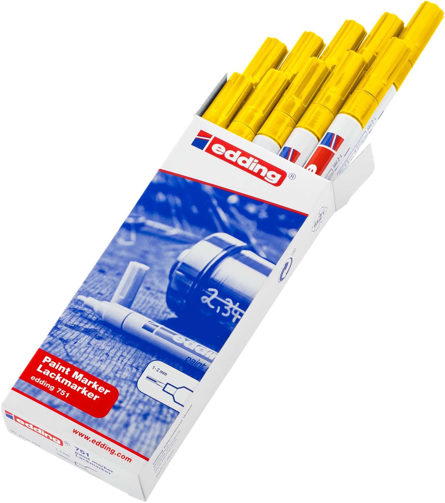 Edding Yellow 1 → 2mm Fine Tip Paint Marker Pen for use with Glass, Metal, Plastic, Wood