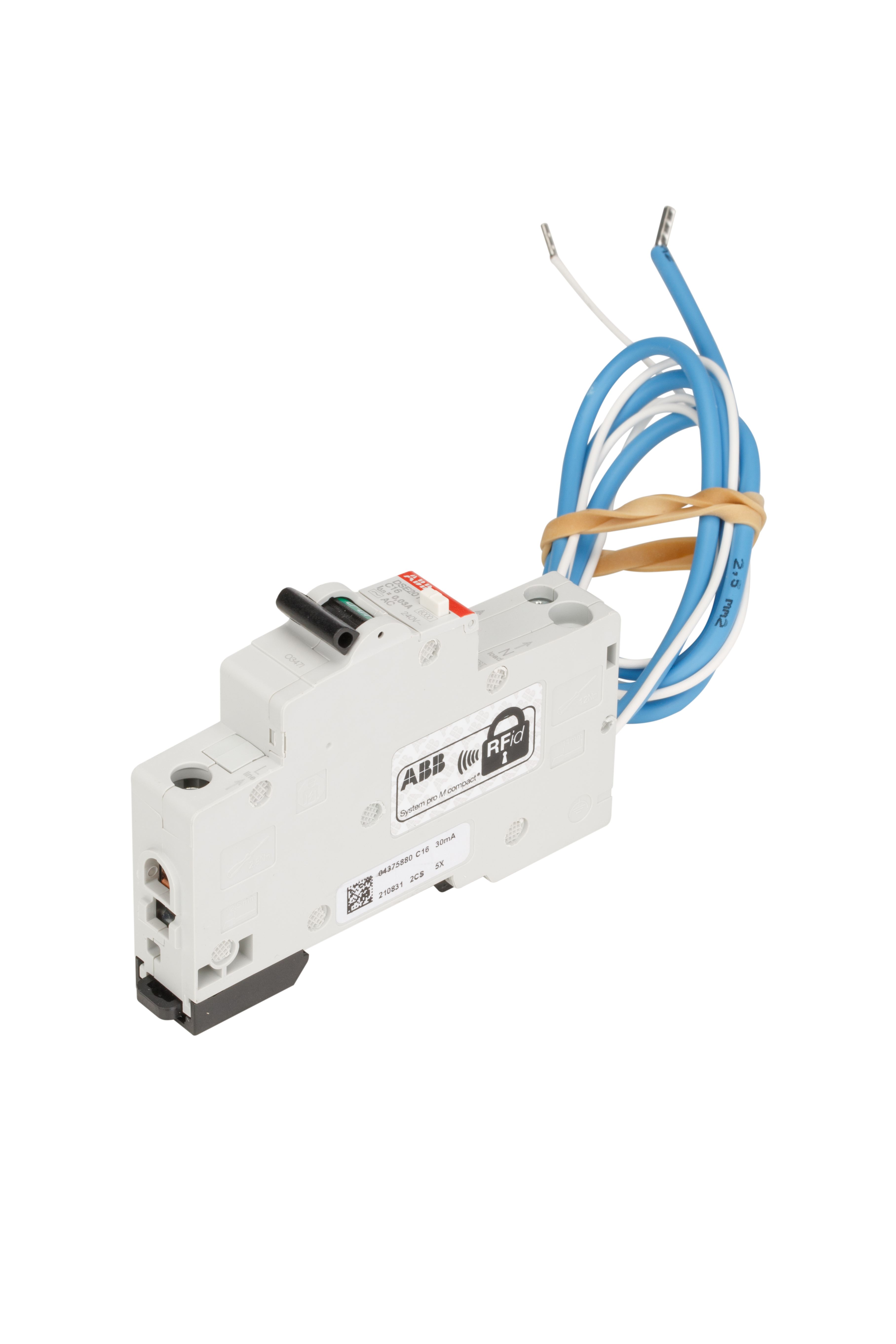 ABB RCBO, 16A Current Rating, 1P+N Poles, 30mA Trip Sensitivity, Type C, System Pro M Compact Range
