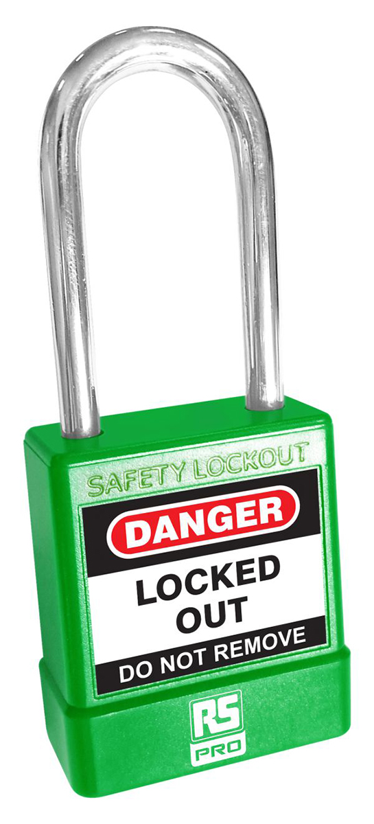 RS PRO Green ABS, Steel Safety Lockout Padlocks, 5mm Shackle, 46mm Attachment