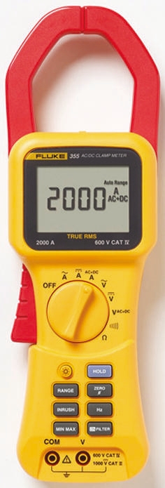 Fluke 355 Clamp Meter, 2000A dc, Max Current 2000A ac CAT III 1000V With RS Calibration