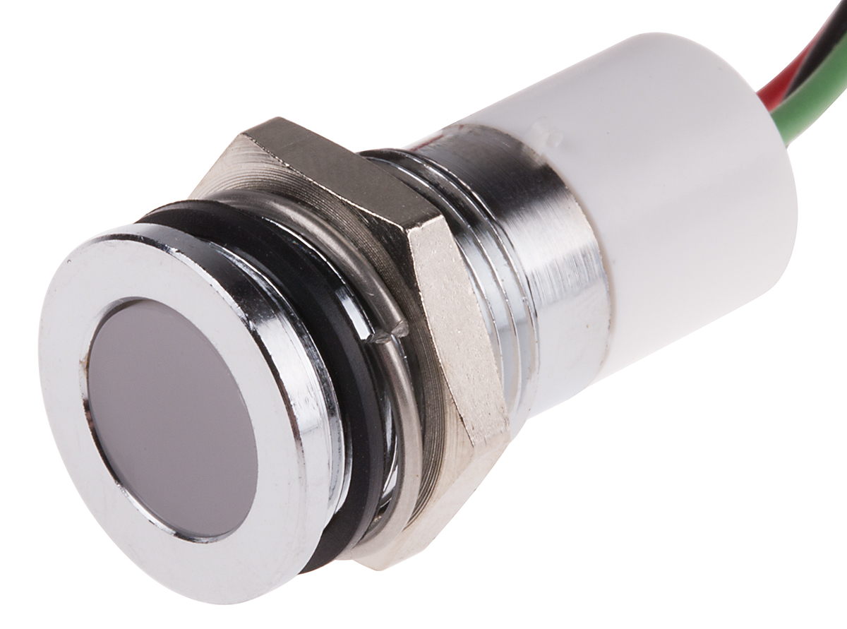 RS PRO Panel Mount Indicator, 12V dc, 14mm Mounting Hole Size, Lead Wires Termination, IP67