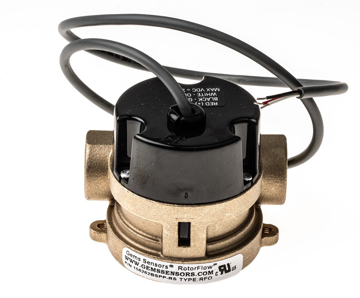 Gems Sensors RFO Series RotorFlow Electronic Flow Sensor for Liquid, 15 L/min Min, 75 L/min Max