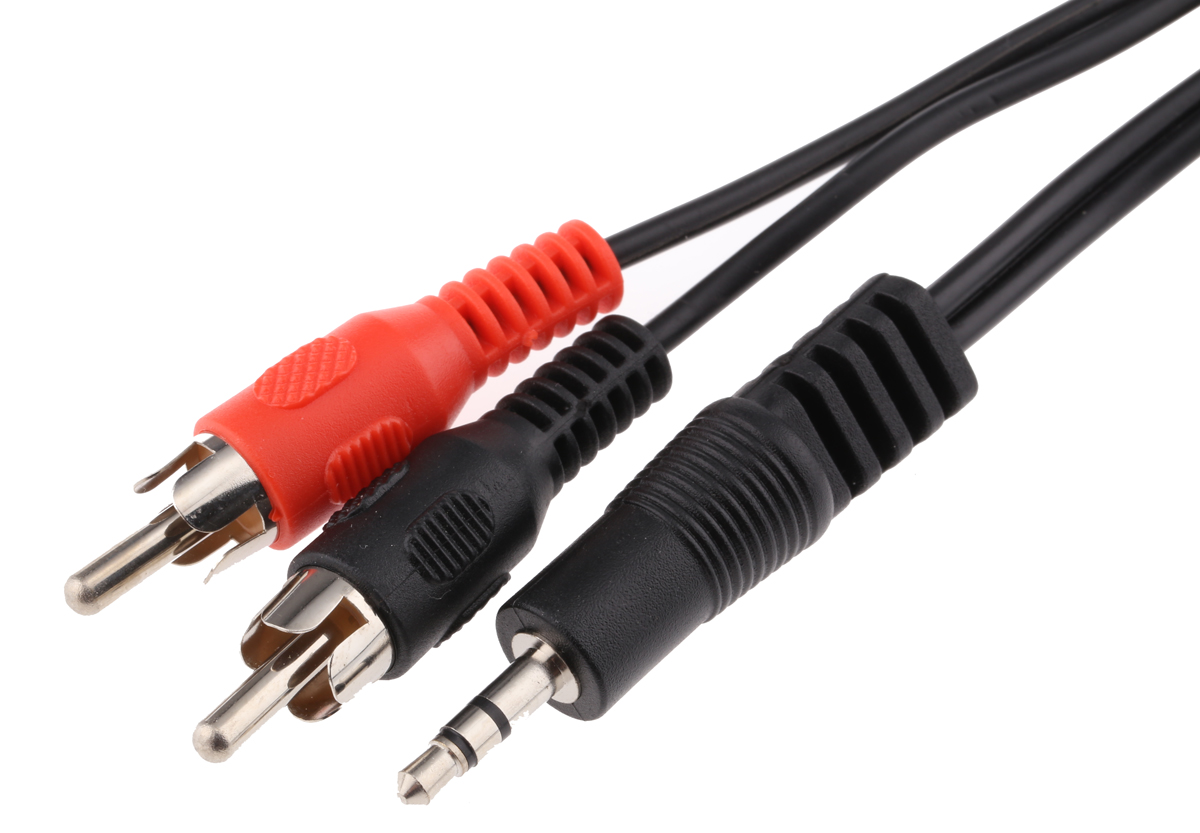 RS PRO Male 3.5mm Stereo Jack to Male RCA x 2 Aux Cable, Black, 2m
