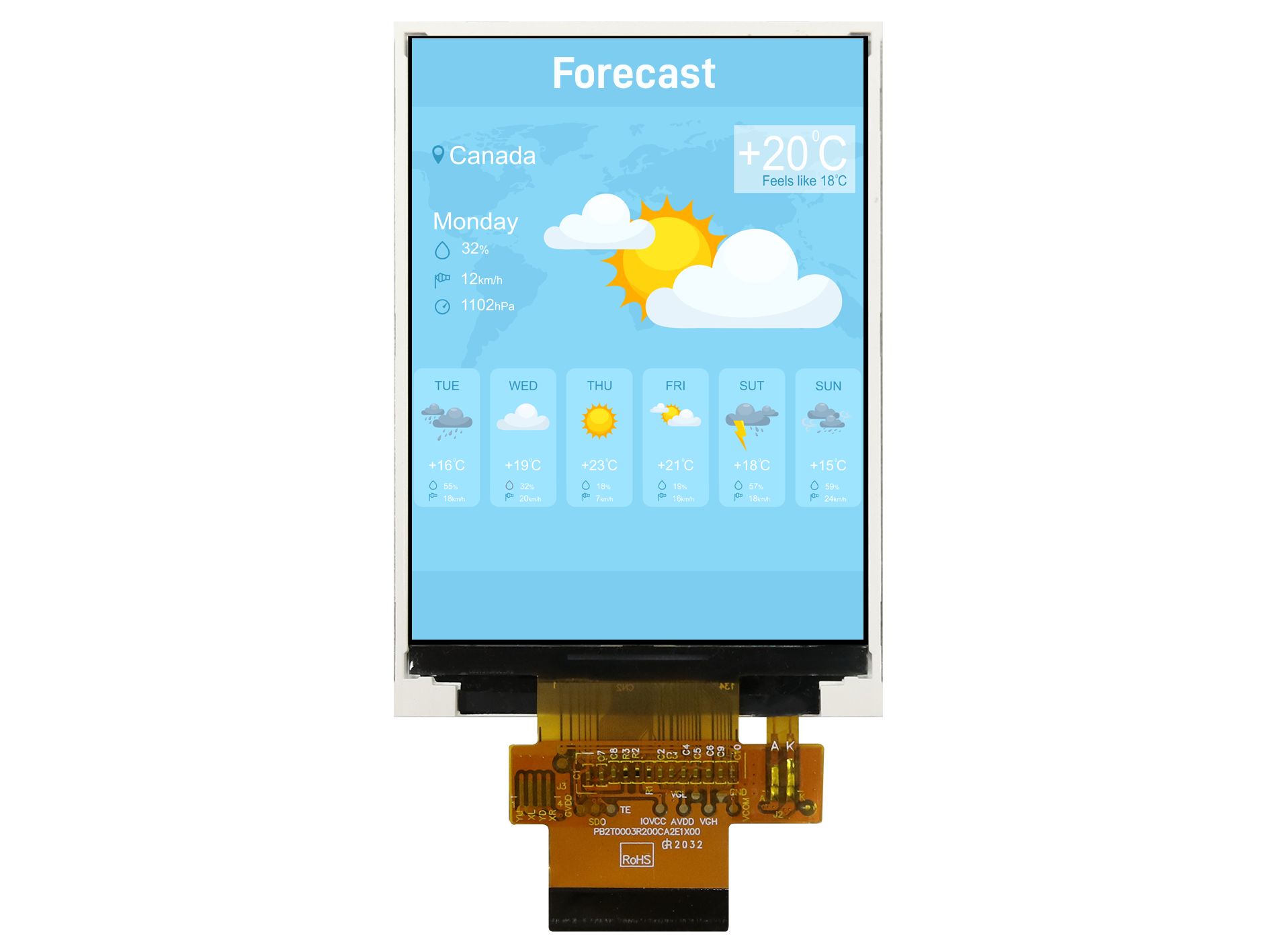 Midas MDT0320ASH-MULTI TFT LCD Colour Display, 3.2 QVGA, 240 x 320