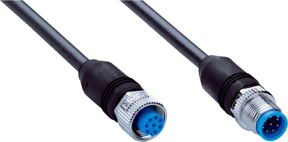 SICK Female 8 way Straight M12 to Male 8 way Straight M12 Connector Cable, 1 m