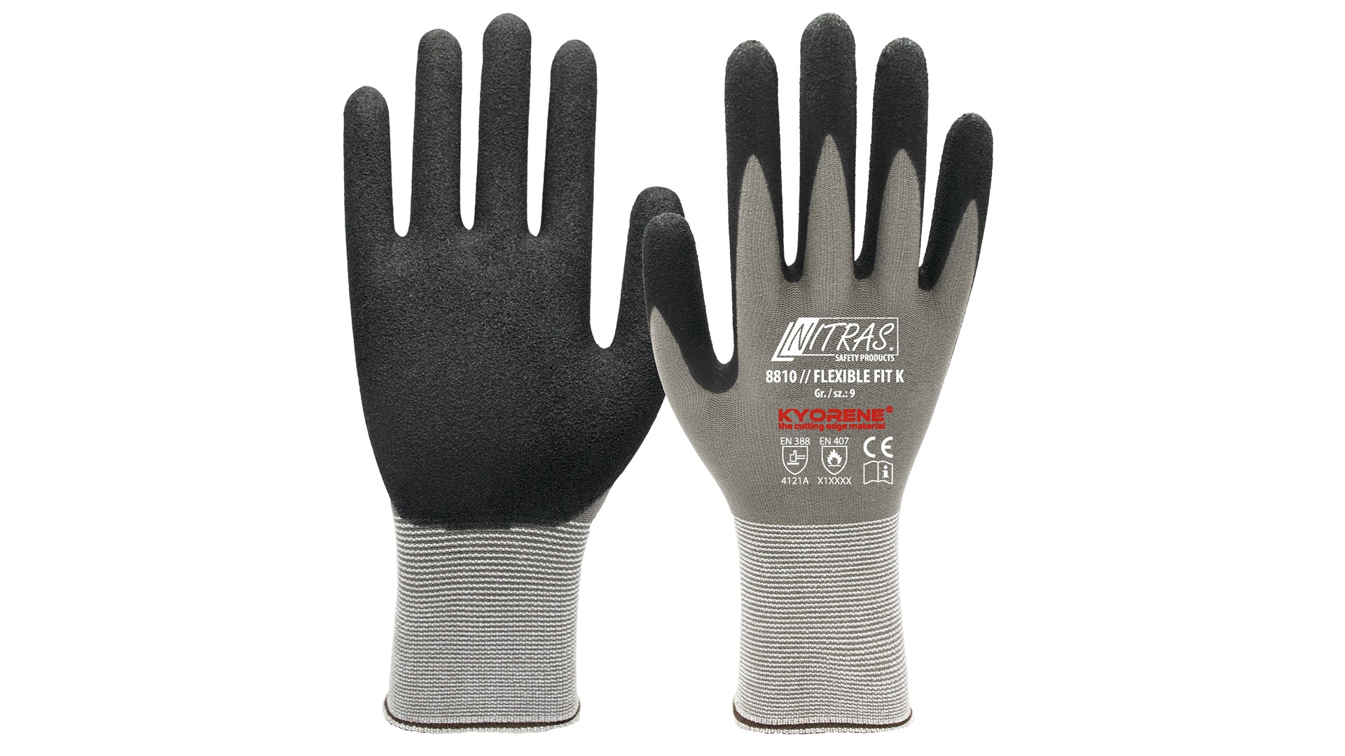 NITRAS SAFETY Black, Grey Special Stretch Fabric Glove, Size 6-11, Nitrile Foam Coating