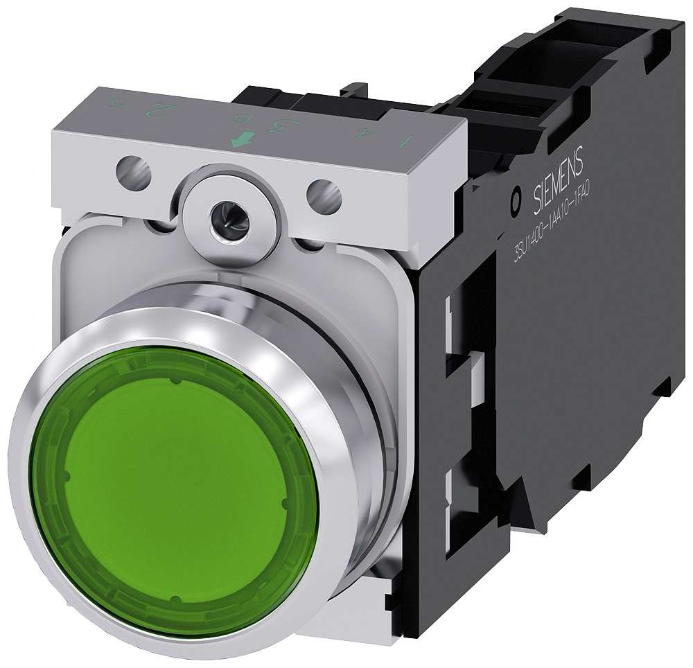 Siemens SIRIUS ACT 3SU11 Series Illuminated Push Button Complete Unit, 22mm Cutout, SPST, IP66, IP67, IP69(IP69K)
