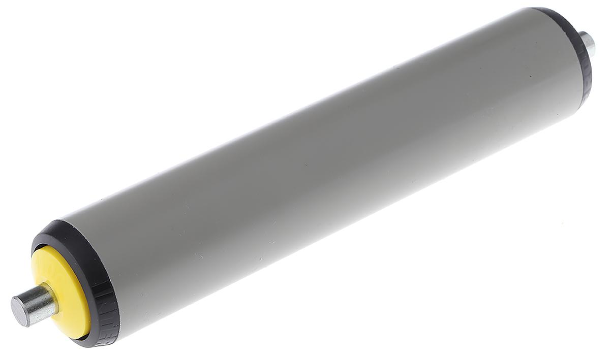 Interroll PVC Round Conveyor Roller Spring Loaded 40mm Dia. x 200mm L, 180N Load Capacity Zinc Plated Steel, 10mm