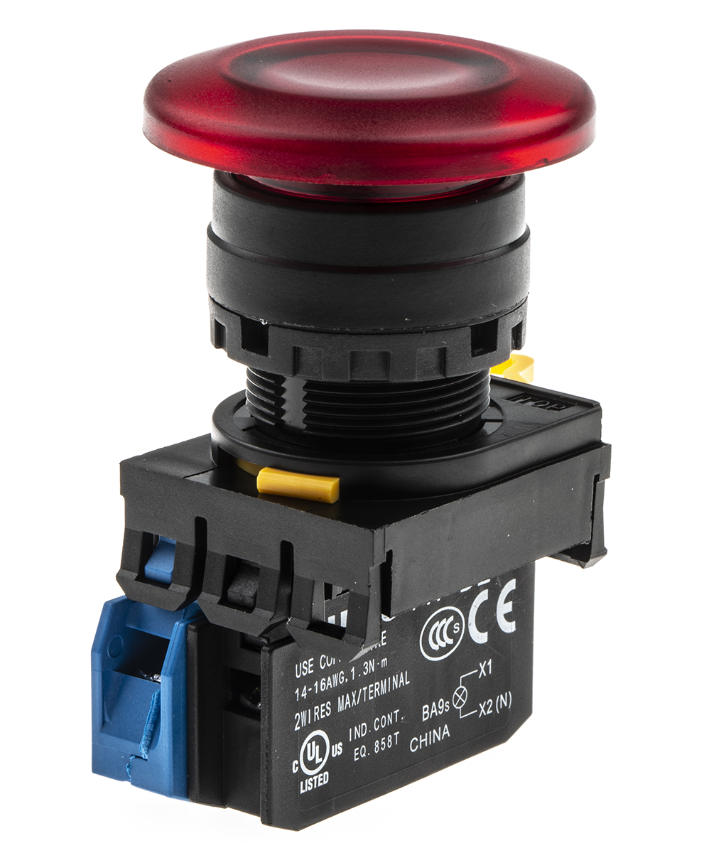 Idec YW Series Illuminated Push Button Complete Unit, Panel Mount, 22mm Cutout, SPST, IP65