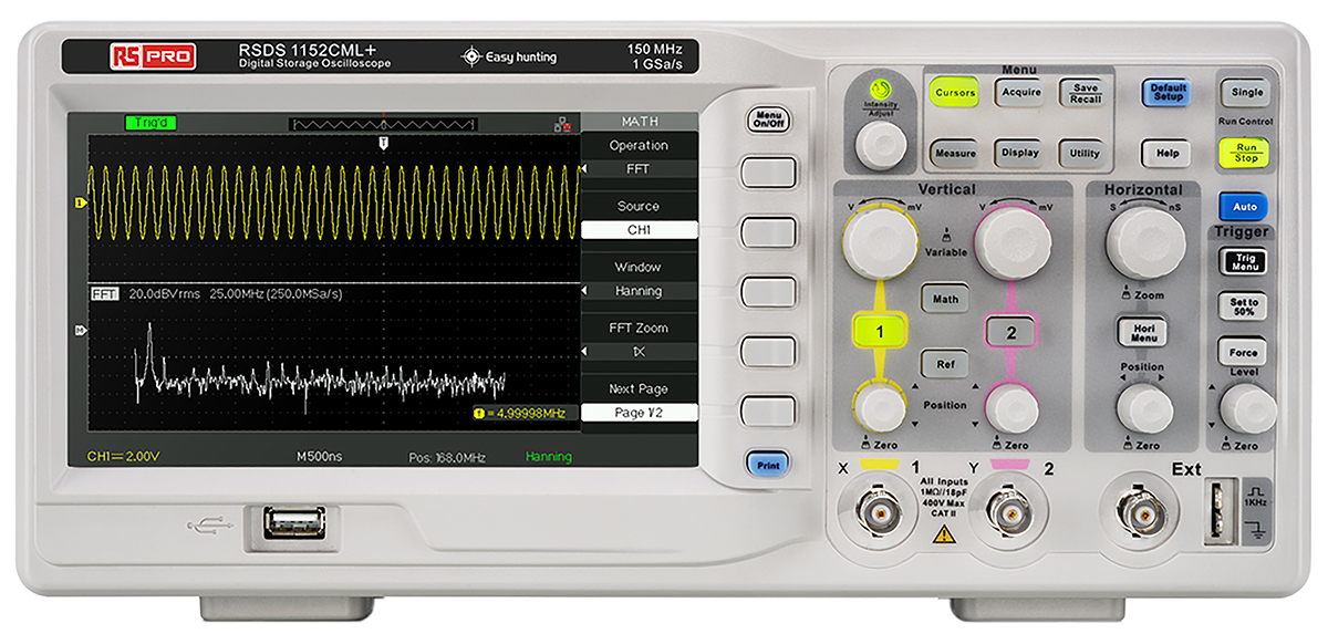 RS PRO RSDS1152CML+, 150MHz Bench Oscilloscope, 2 Analogue Channels - UKAS Calibrated