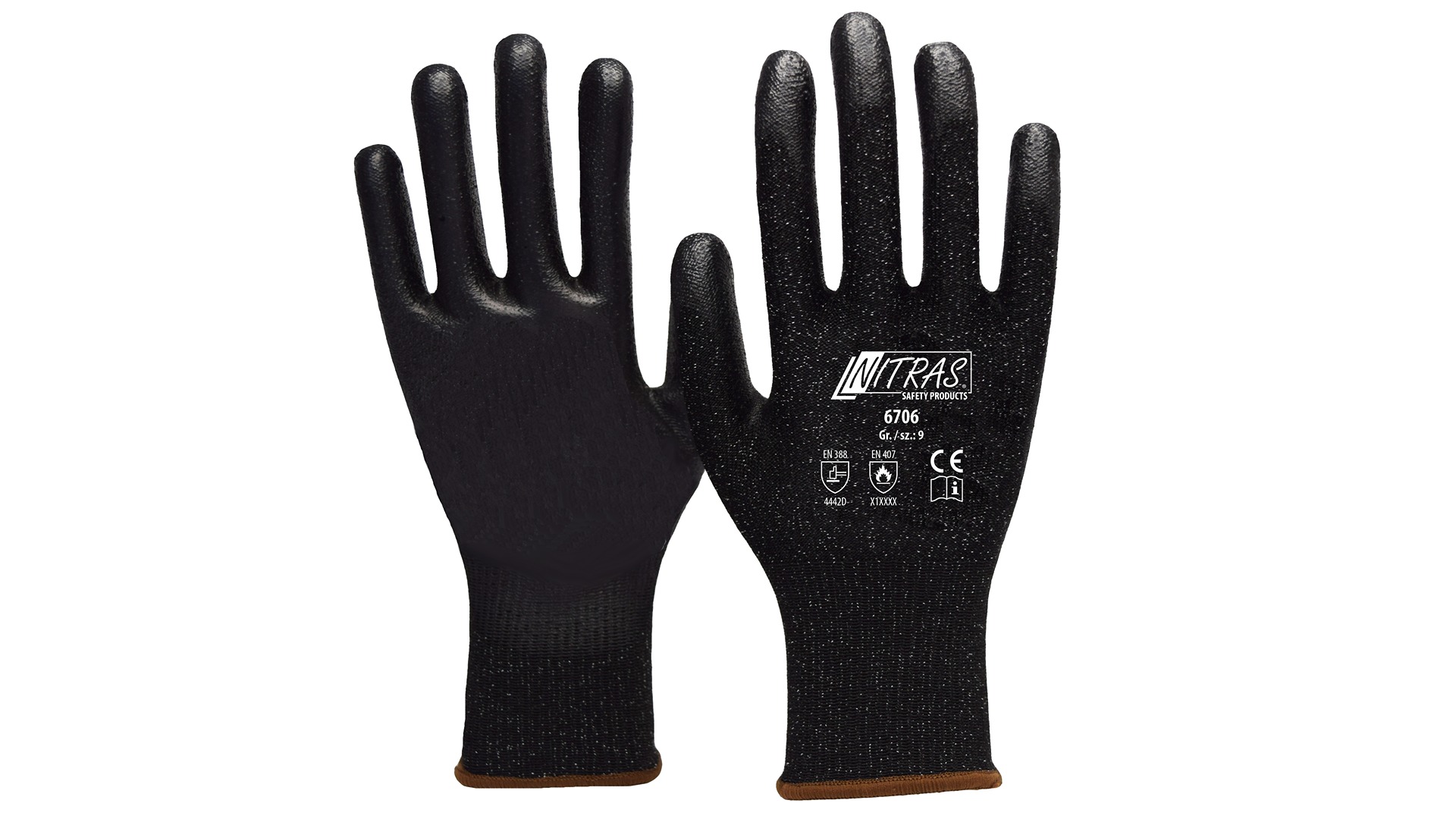 NITRAS SAFETY Black Yarn Yarn Work Gloves, Size 8, Polyurethane Coating