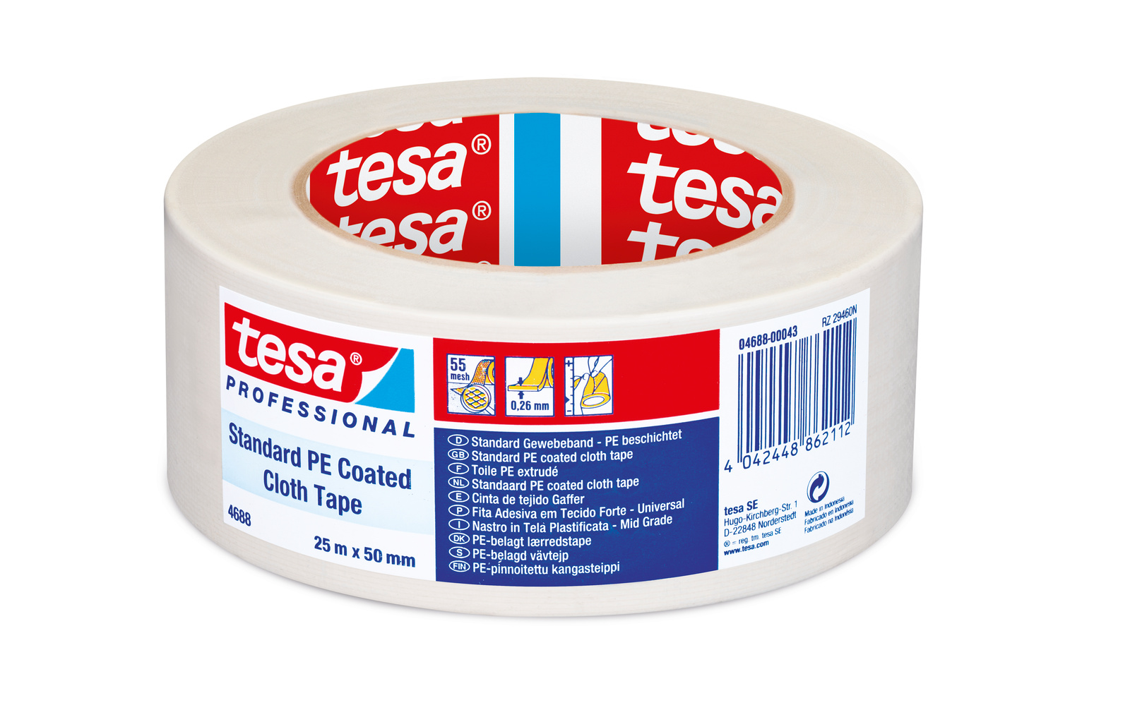Tesa Tesa 4688 04688-00043 Cloth Tape, 25 x 50, White, PE Coated Finish