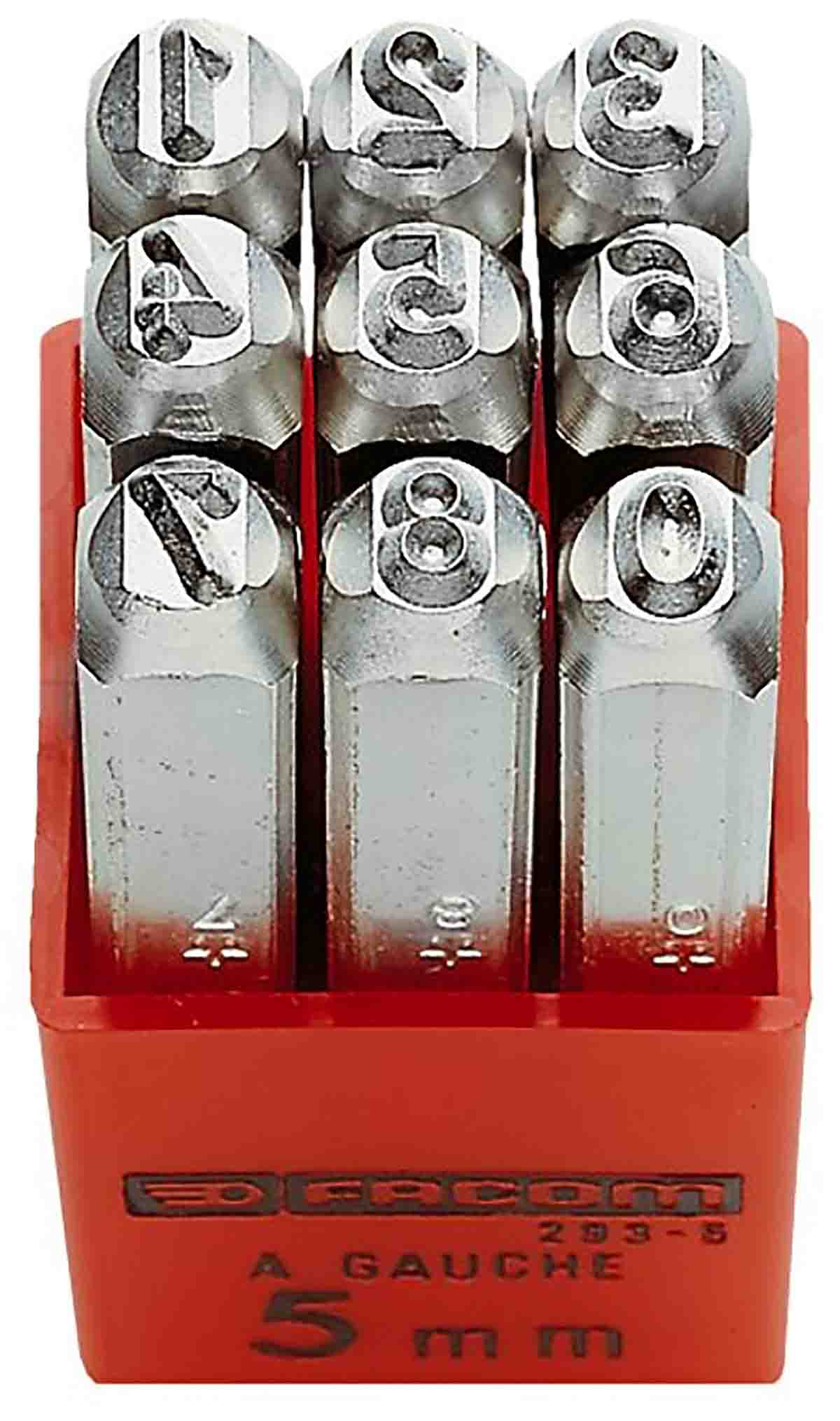 Facom 5mm x 9 Piece Engraving Punch Set, (0 → 9)