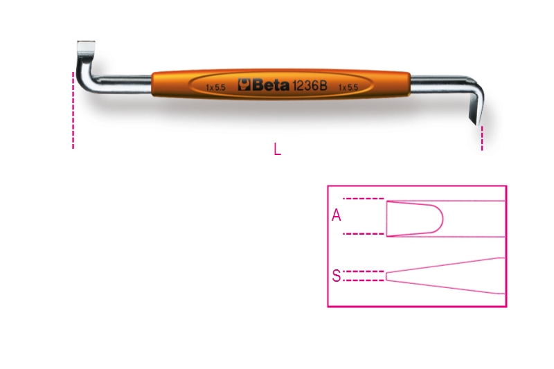 BETA Right Angle Screwdriver, 4 mm Tip, 4 mm Blade, 100 mm Overall