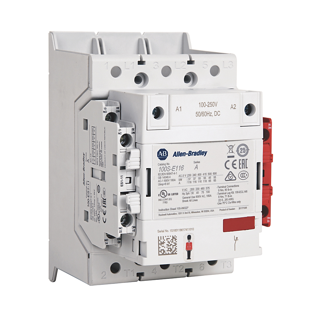 Allen Bradley 100S-E Contactor, 100/250 V ac/dc Coil, 3-Pole, 190 A, 75 kW 250 V, 400V