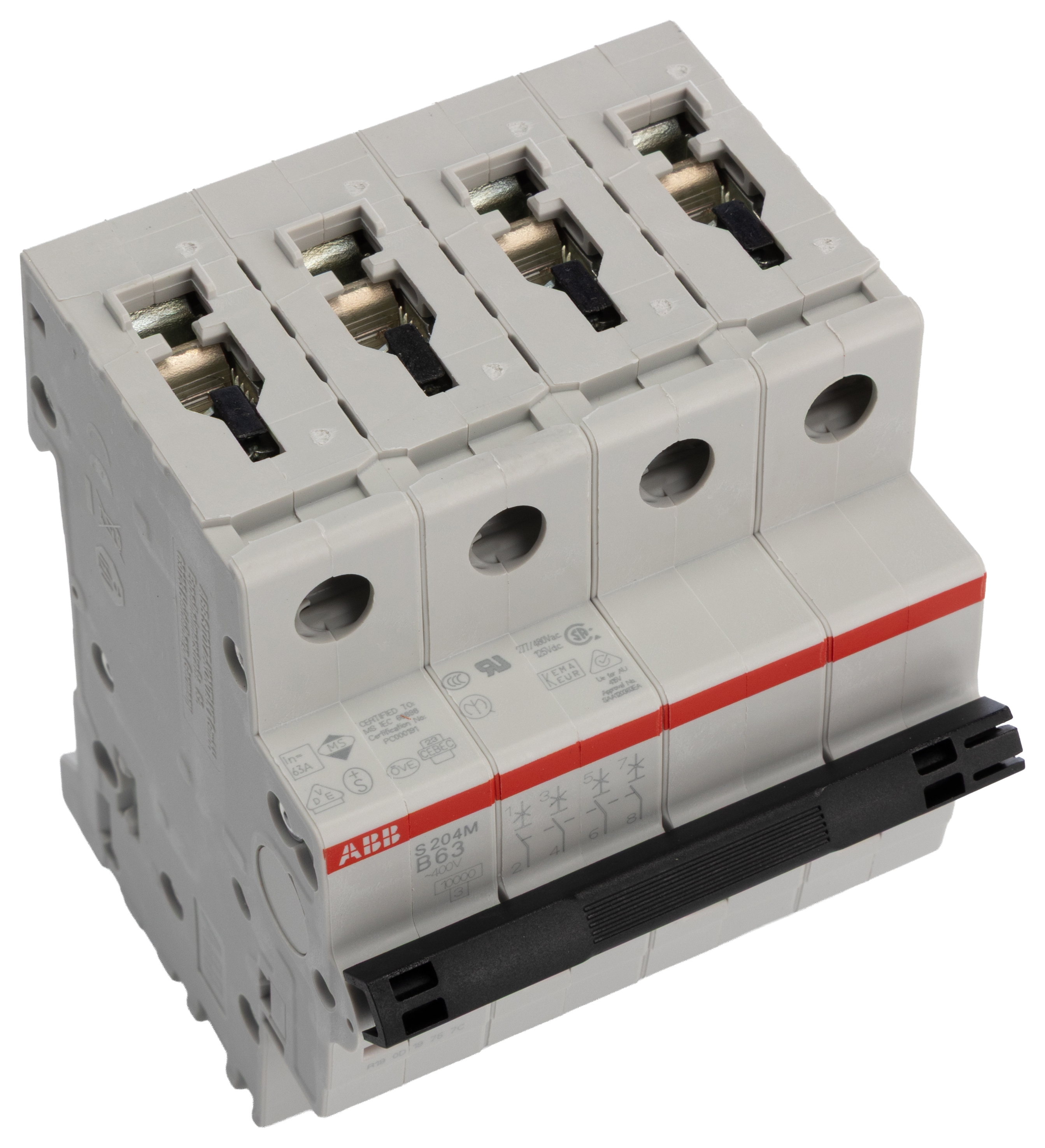 ABB System Pro M Compact S200M MCB, 4P, 63A Curve B, 400V AC, 10 kA Breaking Capacity