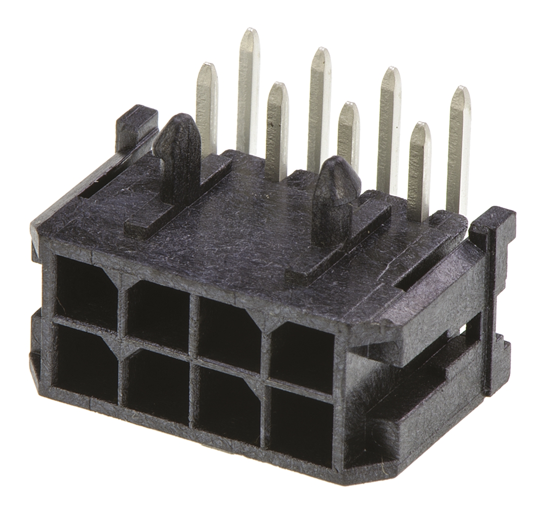 Molex Micro-Fit 3.0 Series Right Angle Through Hole PCB Header, 8 Contact(s), 3 mm Pitch, 2 Row, Shrouded