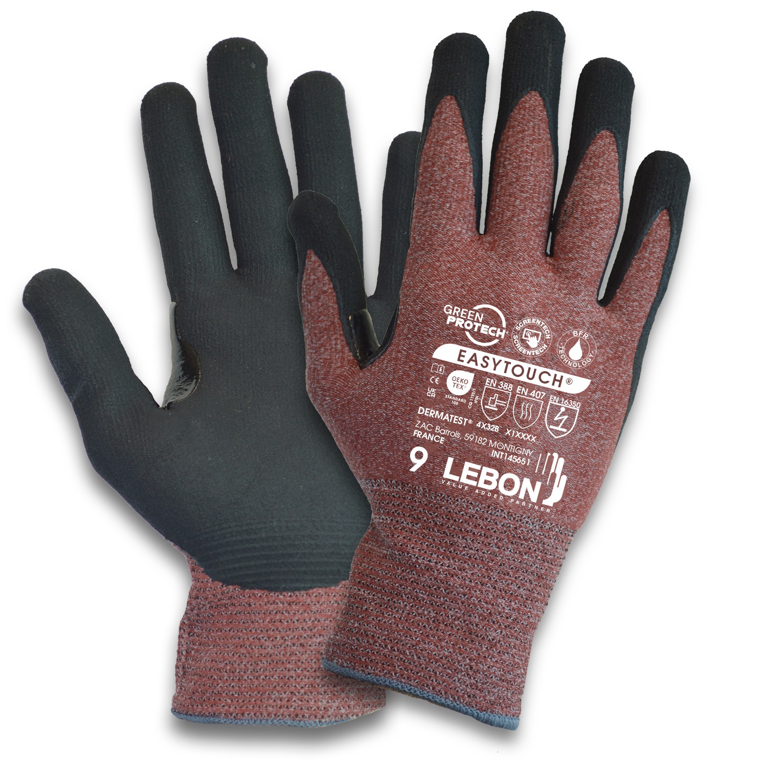 Lebon Protection EASYTOUCH Black Elastane, Polyamide Work Gloves, Size 9, Aqua Polymer Coating