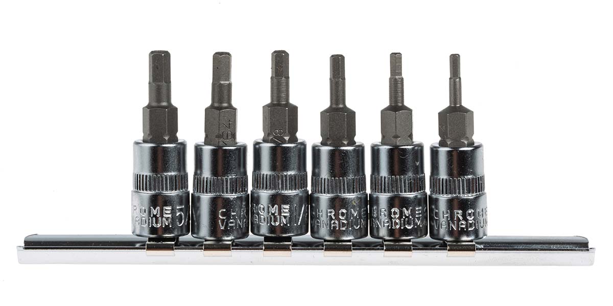 RS PRO 6-Piece Imperial 1/4 in Bit Socket Set , Tamperproof Hex Bit