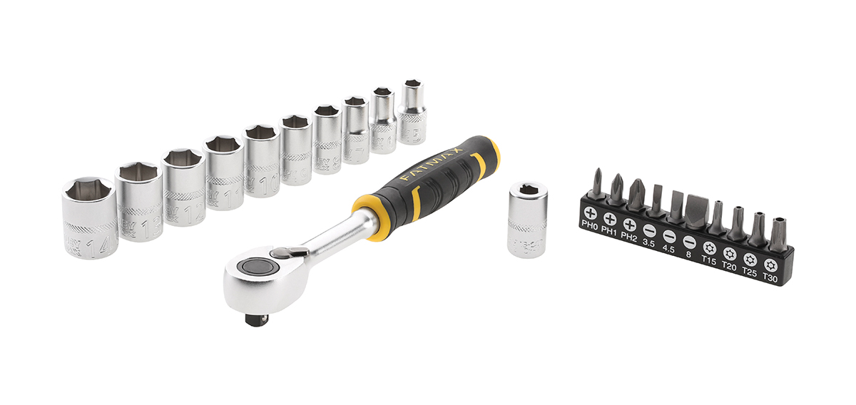 Stanley 22-Piece Metric 1/4 in Standard Socket/Bit Set with Ratchet, 12 point; Phillips Bit; Slotted Bit; Torx Bit