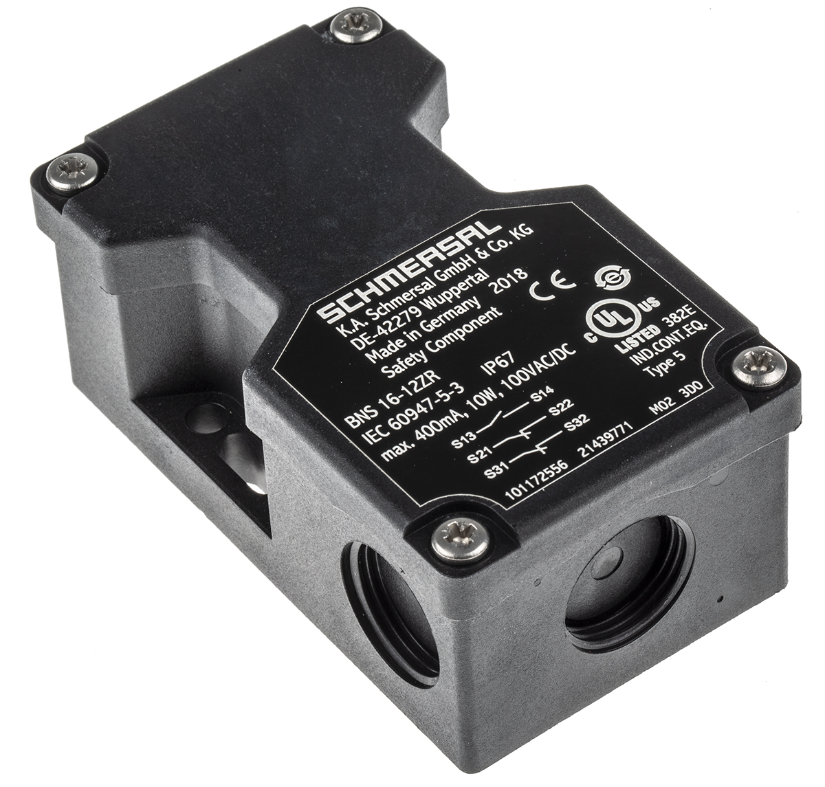 Schmersal BNS16 Series Magnetic Non-Contact Safety Switch, 100V ac/dc, Plastic Housing, M20