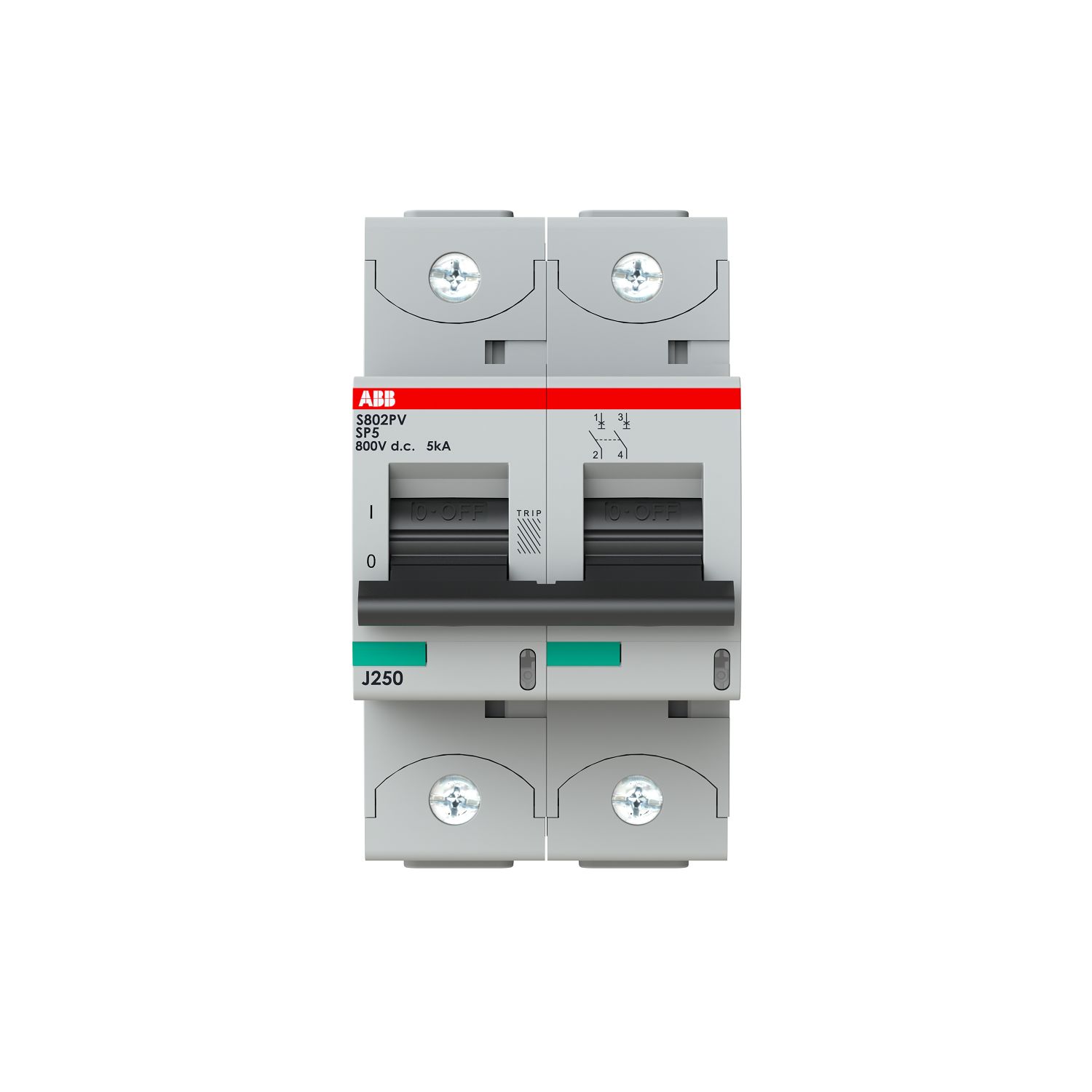 ABB S800PV MCB, 2P, 5A Curve B, 800V DC, 5 kA Breaking Capacity