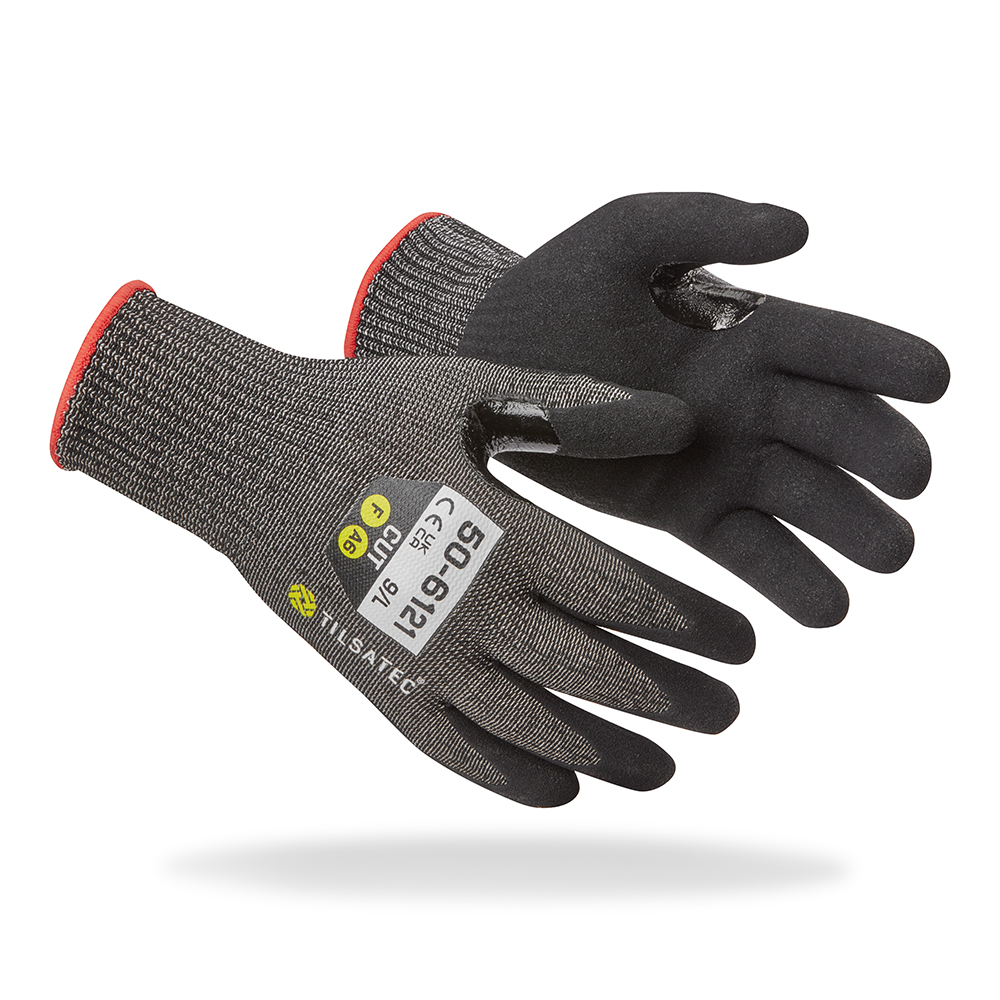 Tilsatec Black, Grey Tilsatec RhinoYarn Cut Resistant Gloves, Size 10, Nitrile Foam Coating