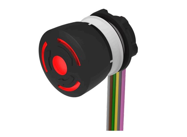 EAO 84-6331 Series Maintained Illuminated Emergency Stop Push Button, Panel Mount, 22.3mm Cutout, 1 NC / 1 NO, IP65,