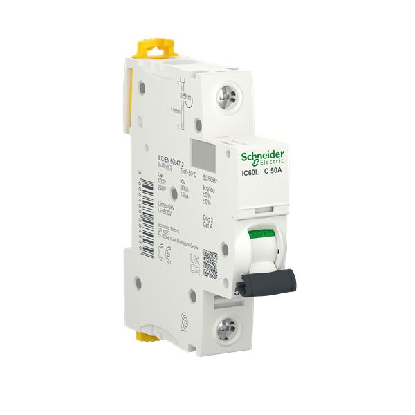 Schneider Electric Acti9 A9F MCB, 1P, 50A Curve C, 240V AC, 72V DC, 15 kA Breaking Capacity