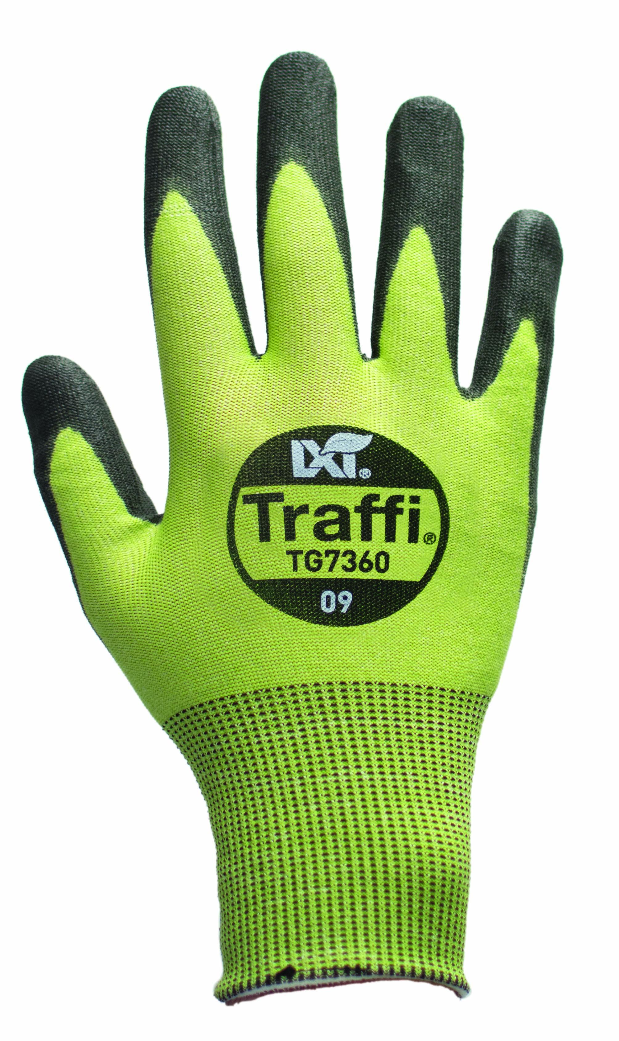 Traffi TG7360 Black, Green Elastane, HPPE, Nylon, Polyester Glove, Size 6, Polyurethane Coating