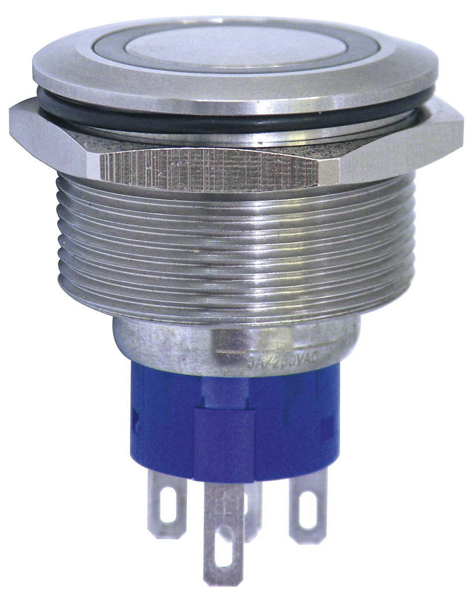 KNITTER-SWITCH Illuminated Push Button Switch, Momentary, Panel Mount, 25mm Cutout, SPDT, Red LED, 28 V dc, 250V ac,