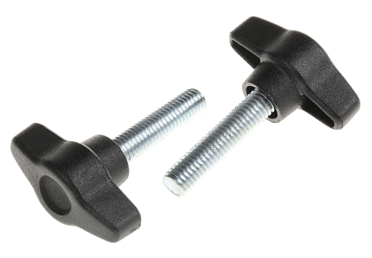 RS PRO Black Wing Clamping Knob, M8, Threaded Stud