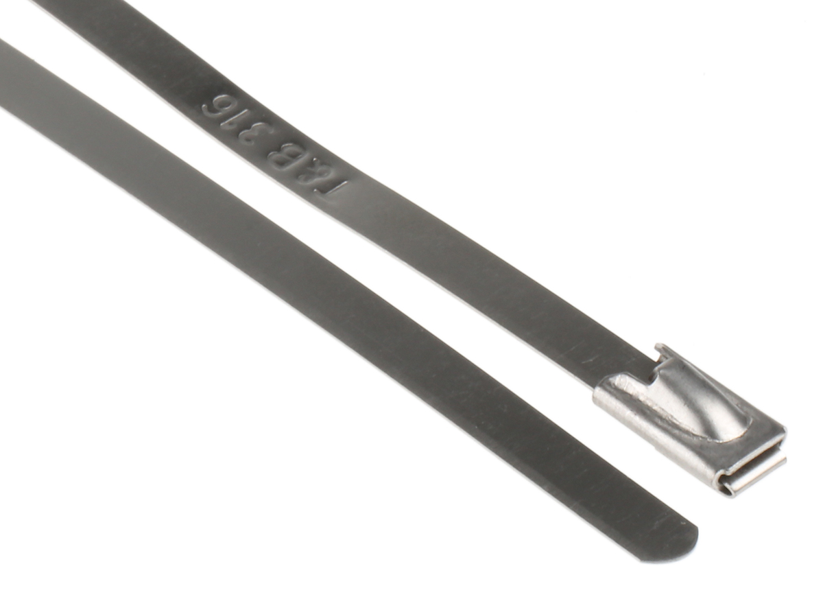Thomas & Betts Cable Ties, Roller Ball, 300mm x 4.6 mm, Metallic 316 Stainless Steel, Pk-100