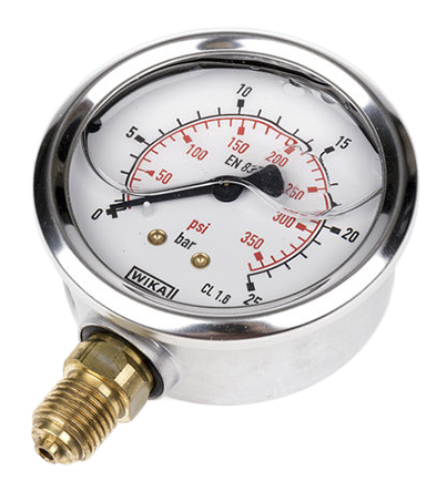 WIKA G 1/4 Analogue Pressure Gauge 25bar 63mm Outside Diameter, UKAS
