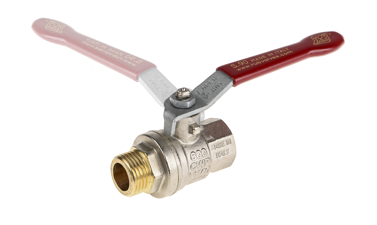 RS PRO Brass Full Bore, 2 Way, Ball Valve, Threaded, BSPP 1/2in, 40 → 30bar Operating Pressure