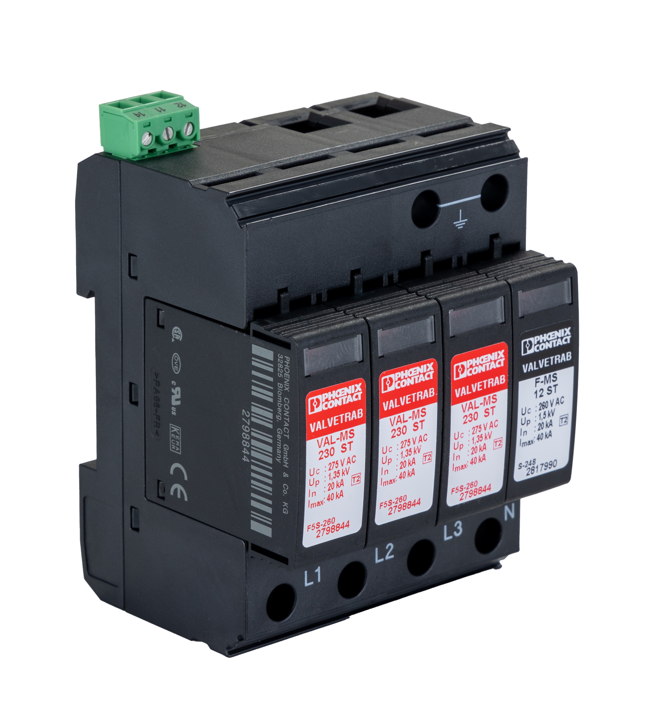 Phoenix Contact, VAL-MS 230/3+1 FM Surge Arrester 230 V ac Maximum Voltage Rating Surge Arrester