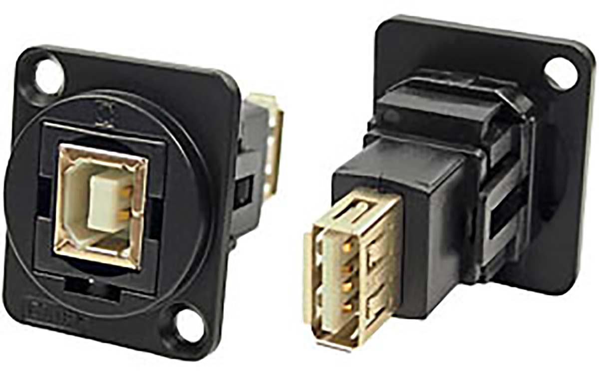 RS PRO Straight, Panel Mount, Socket to Socket- Single Port Type B to A 2.0 Feedthrough USB Connector