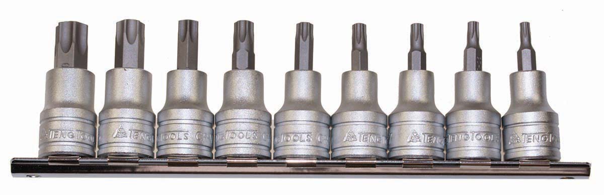 Teng Tools 9-Piece 3/8 in Bit Socket Set , Tamperproof Torx Bit