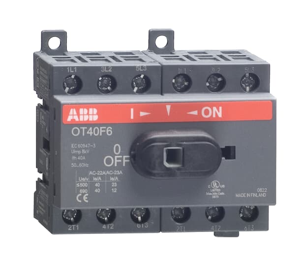 ABB 6 Pole Base Mounting Switch Disconnector - 40A Maximum Current, 11kW Power Rating, IP20