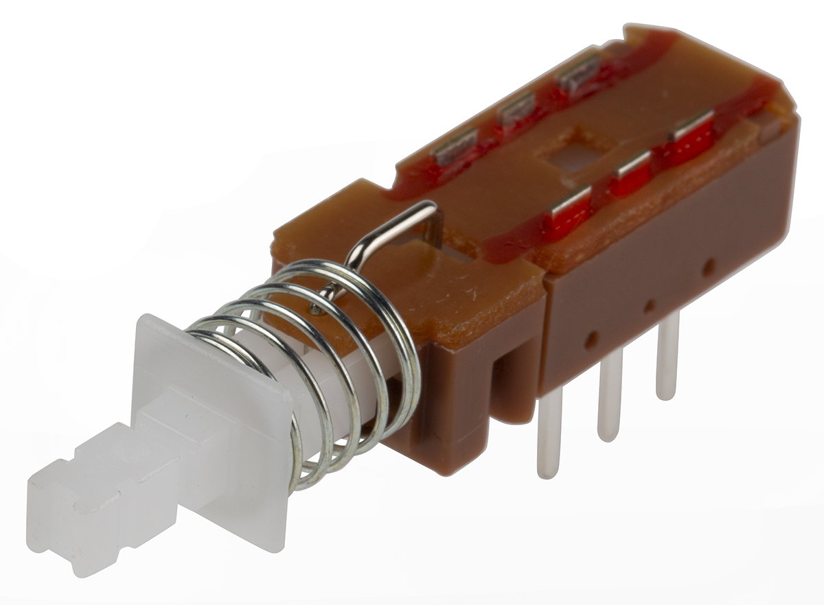 KNITTER-SWITCH Miniature Push Button Switch, Latching, PCB, DPDT