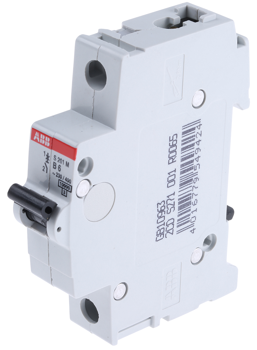 ABB System Pro M Compact S200M MCB, 1P, 6A Curve B, 253V AC, 72V DC, 10 kA Breaking Capacity