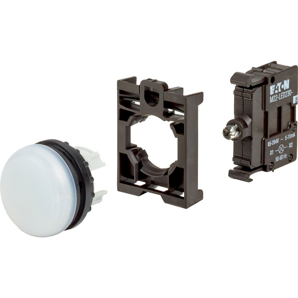 Eaton, White LED Indicator, 22.5mm Cutout, IP67, IP69K, Round, 230V ac