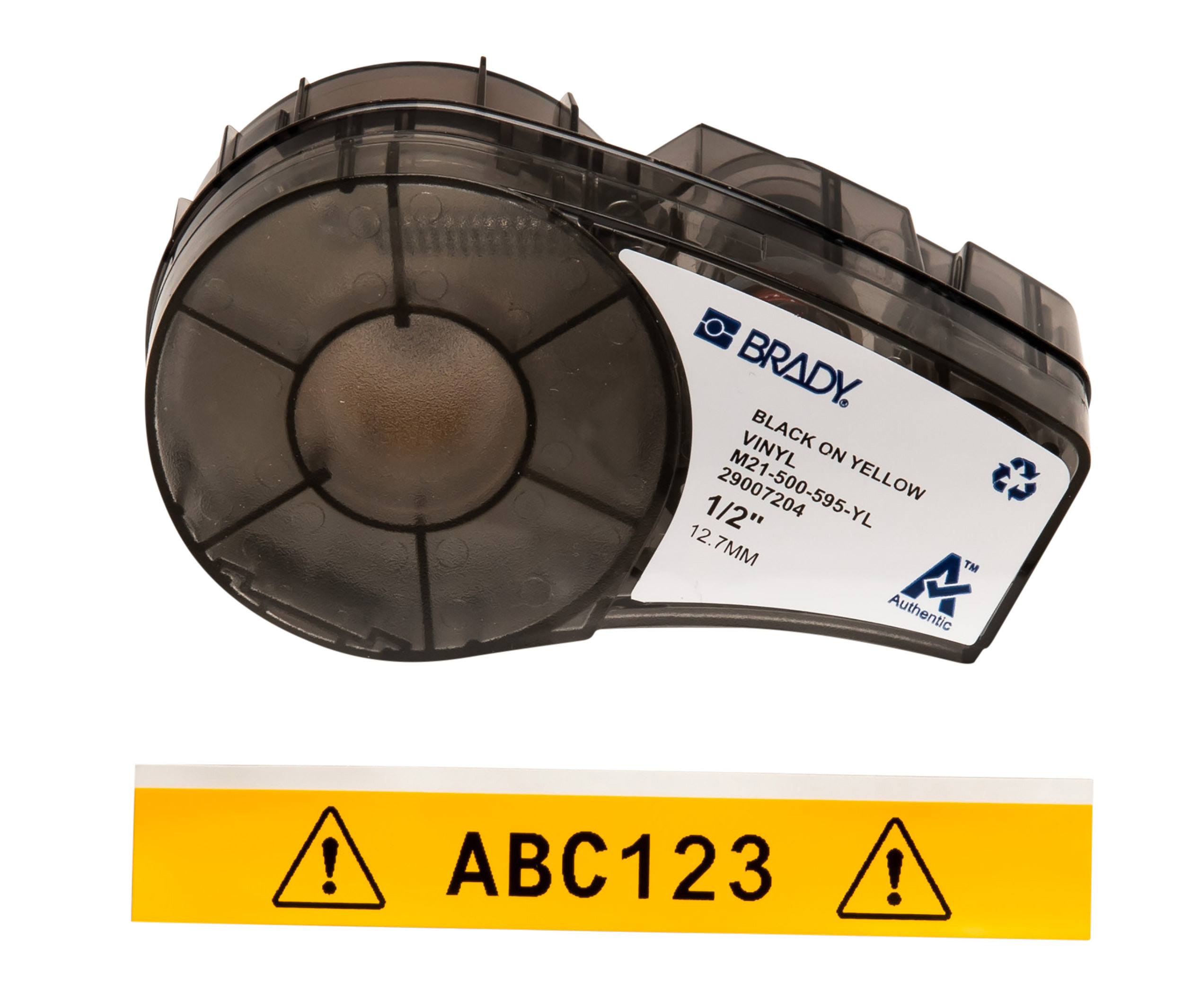 Brady B-595 Black on Black on Yellow Label Printer Tape, 6.4 m Length, 12.70 mm Width