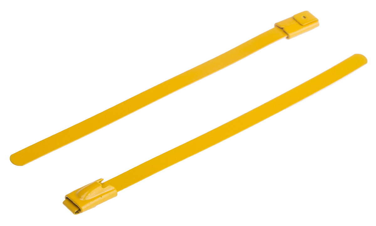 RS PRO Cable Tie, Roller Ball, 100mm x 4.6 mm, Yellow Polyester Coated Stainless Steel, Pk-100
