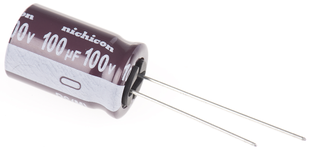 Nichicon 100μF Aluminium Electrolytic Capacitor 100V dc, Radial, Through Hole - UPS2A101MHD