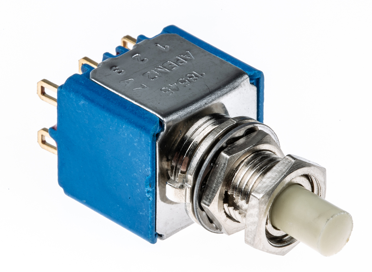 APEM Miniature Push Button Switch, Momentary, Panel Mount, 6.5mm Cutout, DPDT, 30V dc