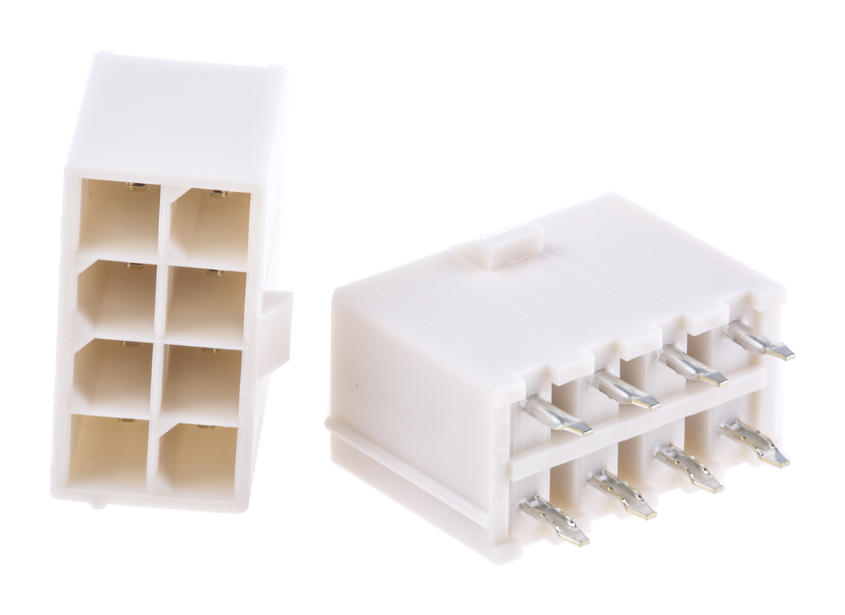Molex Mini-Fit Jr Series Straight Through Hole PCB Header, 8 Contact(s), 4.2 mm Pitch, 2 Row, Shrouded