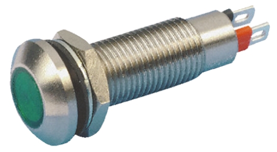 Marl Green Panel Mount Indicator, 12V dc, 8.1mm Mounting Hole Size, Solder Tab Termination, IP67