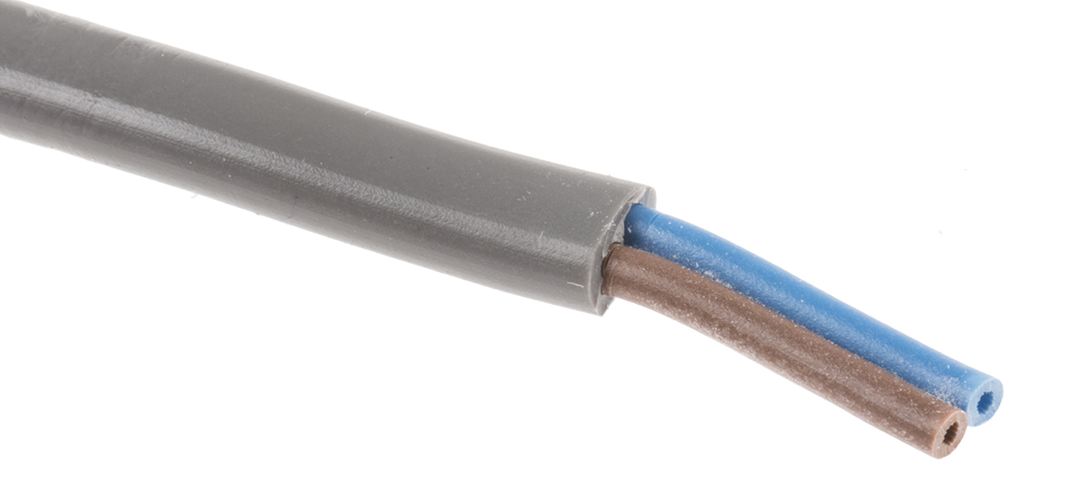 RS PRO 2192Y 0.5 mm² 2 Core Power Cable, H03VVH2-F, Grey PVC, 100m